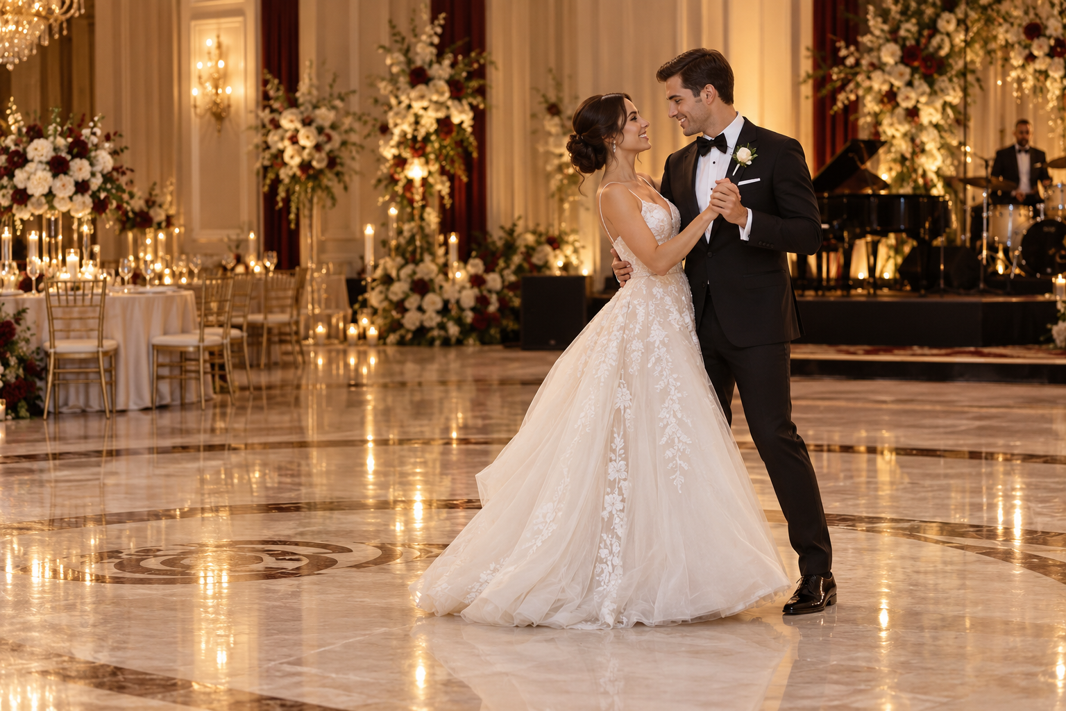 Newlyweds sharing their first dance